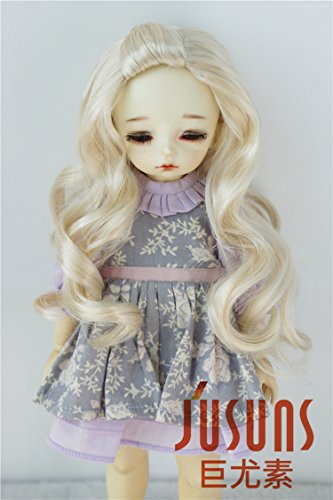 JD433 6-7inch 16-18CM adorable long wave doll wigs 1/6 YOSD Synthetic mohair BJD doll accessories (Blond)