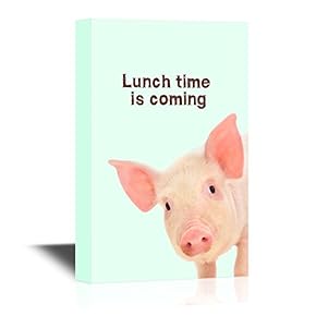 Pigs Canvas Wall Art - Lunch Time is Coming with Little Cute Pig - Gallery Wrap Modern Home Art | Ready to Hang - 12x18 inches