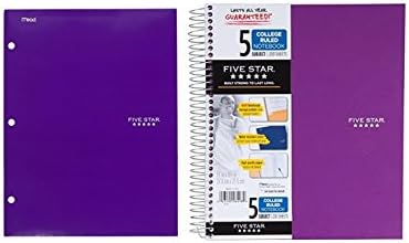 Five Star Spiral Notebook, 5 Subject, College Ruled, 200 Sheets, 11 x 8.5", Purple (38742) AND Five Star 4 Pocket Folder