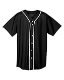 A4 N4184 Adult Short Sleeve Full Button Baseball Top - Black, Extra Large