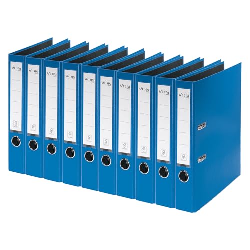 VON Leitz A4 Folder, Pack of 10, Cardboard with Plastic Cover, 50 mm Spine Width, for 350 Sheets, Blue Angel & FSC Certified, for School, Study & Home, Blue, 10560035