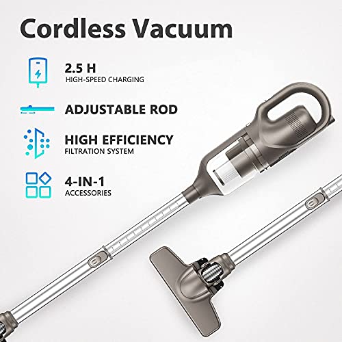 GeeMo Cordless Vacuum Cleaner, 4 in 1 Stick Vacuum Cleaner 2.5H Quick Charging Powerful Suction