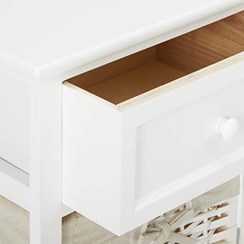 JAXPETY White Night Stand 3 Tiers 1 Drawer Bedside End Table Organizer Wood W/2 Baskets (White)
