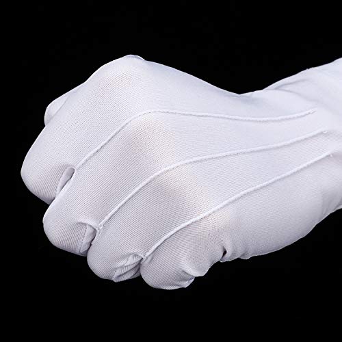 White Stitched Cotton Gloves for Formal Tuxedo Jewelry Inspection, 2 Pairs (Nylon 10 Inch)