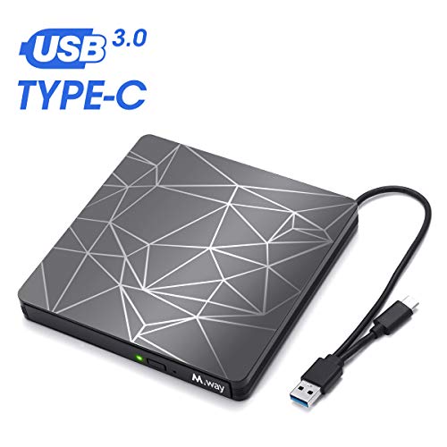 External DVD Drive, M WAY USB 3.0 External CD Player, Portable USB C DVD CD RW Optical Drive, DVD CD ROM USB Burner Writer, for Laptop PC Mac MacBook Pro Air OS Windows 7 8 10 Linux