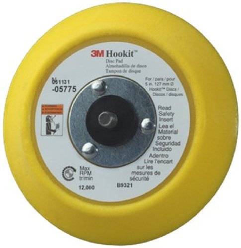 3M(TM) Hookit(TM) Disc Pad 05775, Hook and Loop Attachment, 5" Diameter x 3/4" Thick, 5/16"-24 External Thread, Yellow  (Pack of 1)