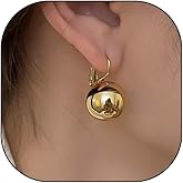 Chunky Gold Ball Hoop Earrings for Women Silver Round Ball Drop Dangle Earrings Lightweight Bead Dangling Earrings Jewelry Accessories for Her