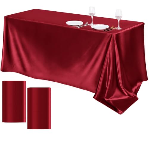 2 Pack Rectangle Table Cloth 60" x 102" – Durable Polyester Tablecloth Offers Reusable & Washable Protection, Ideal for Outdoor Party, Picnic, Wedding, Banquet and Birthday (Burgundy, 60"x102")