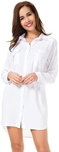 MOQUEEN Womens Button Down Boyfriend Shirt Dress Long Sleeve Basic Blouse Tunic