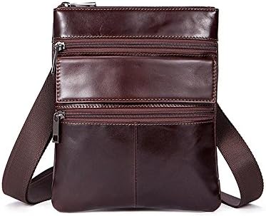 Teammao Genuine Leather Crossbody Bag Classic Multi-Pocket Shoulder Messenger Bag Pack Ipad Bag Satchel Bag Purse for Men. (Brown)