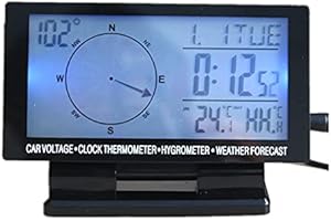MACHSWON Digital Car Outdoor/Indoor Dual Thermometer Tempeure Sensor Vehicle Clock LCD Display Backlight Calendar Car Electronic Clock Tempeure Meter Compass Digital