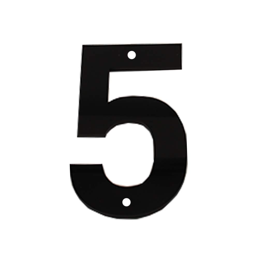 House Number Sign 6 Inch (15 cm) Large Modern Acrylic Plastic Door Numbers, Thick Signage Plaque Self-adhesive & Screws Street Home Address Number Mailbox Numbers, Black [Number 5]