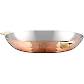 Mauviel Art déco Polished Copper & Stainless Steel Round Pan With Brass Handles, 10.2-In, Made In France