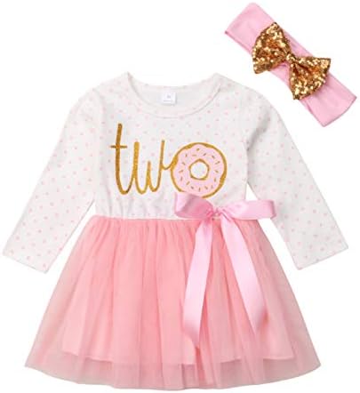 Baby Girl 2nd Birthday Outfit Tutu Dress Floral Long Sleeve Lace Skirt + Headband Clothes