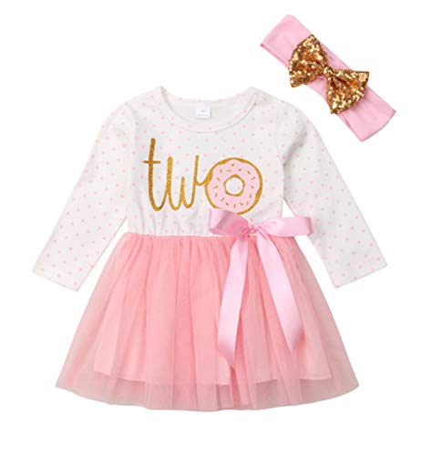 Baby Girl 2nd Birthday Outfit Tutu Dress Floral Long Sleeve Lace Skirt + Headband Clothes