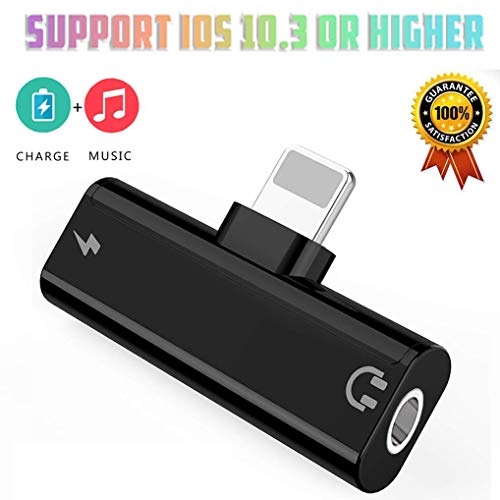 Headphones Adapter for iPhone 7 Earphone 3.5mm Jack AUX Cable Charge&Audio Adaptor Splitter for iPhone 8/8Plus/10/7Plus/X/XR/XS max Music&Charging Headset Jack Convertor Support iOS 12 or Later-Black