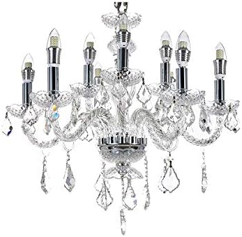 New Galaxy Lighting 9-Light Chrome Finish Crystal Chandelier Pendant Ceiling Light Clear European Crystal, 22" Wide