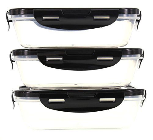 6 Pack Fitness Sure Seal Containers 20oz Clear/Black Set of 3