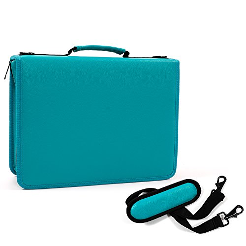 JAKAGO 210 Slots Pencil Case PU Leather Pencil Holder Sleeve Pen Bag with Adjustable Removable Strap Snap Hook for Watercolor Pencils, Colored Pencils, Gel Pens, Cosmetic Brush,Eraser (green)