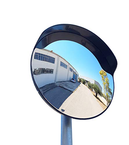 SNS SAFETY LTD Konvexer Verkehrssicherheitsspiegel für Einfahrten, Lagerhallen, Garagen und Büros, Schwarz (Durchmesser 60 cm, mit Masthalterung 60 mm)