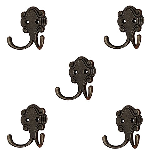 WDOIT Retro Clothes Coat Hook Metal European Double Hook Double Hole Bedroom Living Room Bathroom Garden 5PCS With 10 Screws