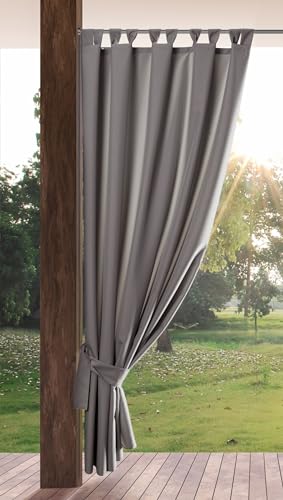 Eurofirany GARDEN Outdoor Curtain with Tab Top - 1 pc. Velcro Fastener, Sun Protection, Privacy Screen, Windproof, Waterproof Curtain for Patio, Gazebo, Pergola, Porch, W61 x L102, Dark Grey