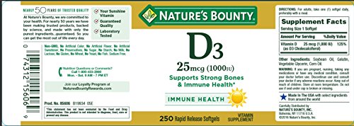 Nature's Bounty Vitamin D3 1000iu, 250 Softgels - Image 5