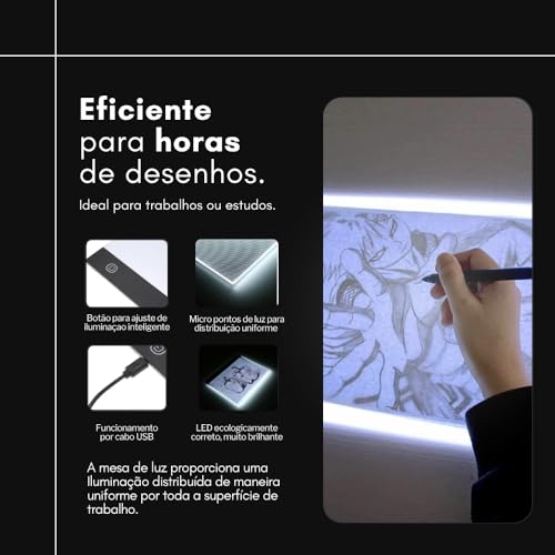 Mesa de Luz LED A4 Profissional para Desenho e Decalque – Prancheta Luminosa Ultra Fina com Controle de Brilho USB para Artistas, Tatuadores, Arquitetos e Artesanato Prancheta de Desenho