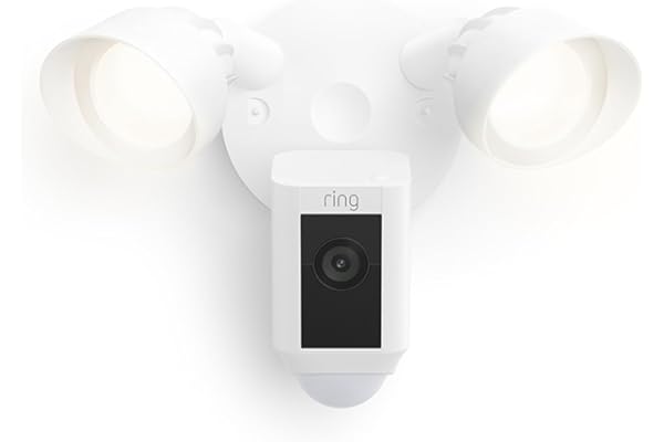 Like-New Ring Floodlight Cam Wired Plus (newest model), Outdoor home or business security with motion-activated 1080p HD video and floodlights, White