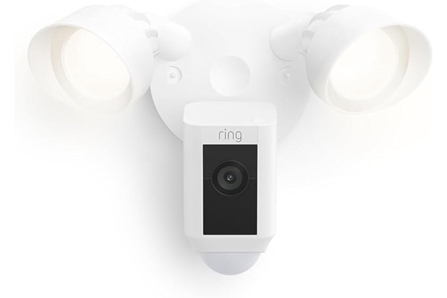 Ring Floodlight Cam Wired Plus (newest model), Outdoor home or business security with motion-activated 1080p HD video and floodlights, White