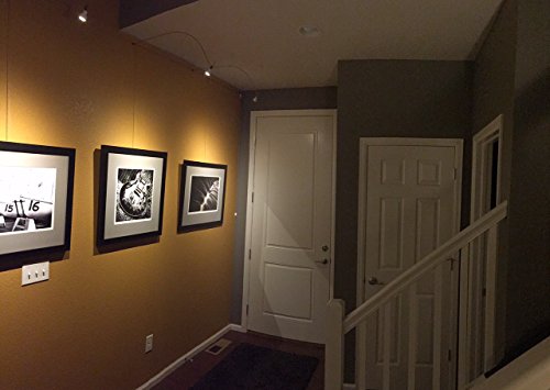 STAS Multirail Picture Hanging and LED Lighting System- Complete Kit with 2 rails and 4 hanging and lighting components (White)