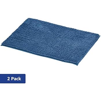 AmazonBasics Chenille Loop Memory Foam Bath Mat - Pack of 2, Small, Blue