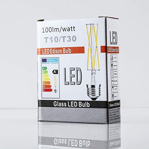 LEOOLS T10 Led Bulb, 6W Dimmable Led Tubular Bulbs, 60 Watt Incandescent Bulb Equivalent, 2700K Soft Warm White, Clear Glass, E26 Base Lamp Bulb, for Cabinet Display Cabinet etc,3 Pack.