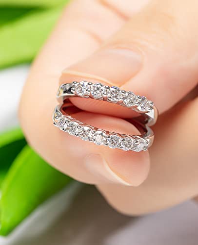 FCINOS 5 Stones Half Eternity Ring for Women, S925 Moissanite Stackable Engagement Ring, Promise Wedding Bands Sterling Silver Ring, Clarity Unisex Diamond Simulated Anniversary Rings (7)