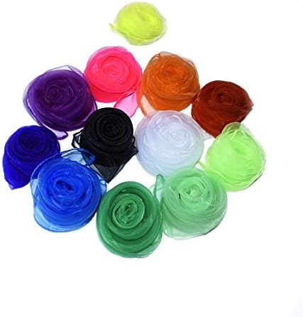 Juggling Dance Scarves, Dadoudou Hemmed Square Rhythm Band Juggling Scarves Pack of 12 (Assorted Color)
