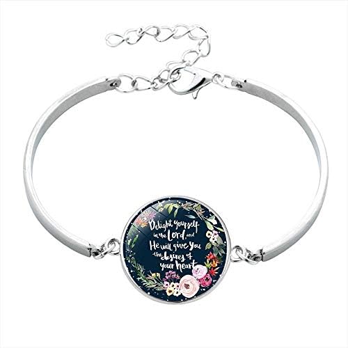 Tuoke Fashion Bible Verse Bracelet Christian Brave Scripture Inspirational Adjustable Bangle Bracelet Handmade Glass Silver Plated Jewelry for Women Faith Gifts
