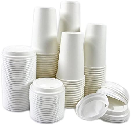 Black Cat Avenue 50 Sets 16 oz Disposable Hot White Paper Cups with Lids For Hot Drinks Coffee Cocoa Chocolate Latte Cappuccino