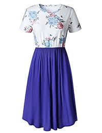 Hibluco Vestido de manga corta con estampado floral y bolsillos para mujer