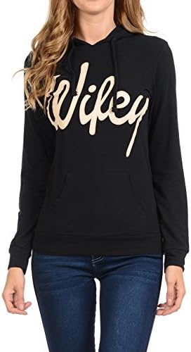Womens Wifey Printed Casual Long Sleeves Pocket Pullover Hoodie Jacket(SJ4002W) (Small, Black)