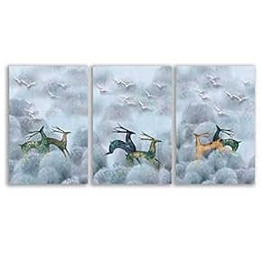 3 Piece Canvas Wall Art for Living Room Bedroom Home Artwork Paintings Graceful Deer in The Forest Ready to Hang - 16"x24" x 3 Panels
