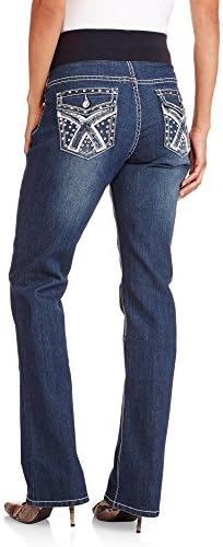 Denim Diva Maternity Full-Panel Cross Stitch X Embellished Bootcut Jeans Flap Back Pocket (Large, Denim)