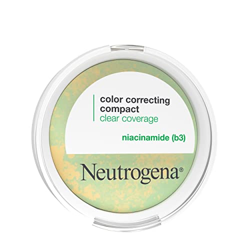 NEUTROGENA CLEAR COVERAGE COLOR CORRECTING POWDER MAKEUP COMPACT, MATTIFYING CC POWDER WITH NIACINAMIDE & GREEN & YELLOW POWDERS TO EVEN TONE, BRIGHTEN, & CONTROL SHINE, OIL-FREE, 0.38 OZ