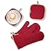 BESTONZON Oven Mitts and Pot Holders Set of 4, 500F Heat Resistant Oven Gloves with Silicone Non-Slip for Kitchens, Grilling, Cooking, Baking (Red)
