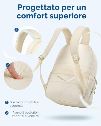 Zaino da donna imbottito, impermeabile, per computer portatile da 15,6 pollici, viaggi universitari, Beige, M