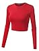 Doublju Basic Long Sleeve Crop Top for Women with Plus Size RED Medium