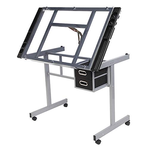 Bonnlo Glass Top Drafting Table, Professional Drawing Desk Art Craft Work Station, Angle
