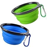 Pop-up Dog Bowl & Pet Bowl - Collapsible Travel Silicone Camping Crate Dish Bowl - 2 Cup Set - Blue / Green, Small by KIQ