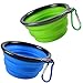 Pop-up Dog Bowl & Pet Bowl - Collapsible Travel Silicone Camping Crate Dish Bowl - 2 Cup Set - Blue / Green, Small by KIQ