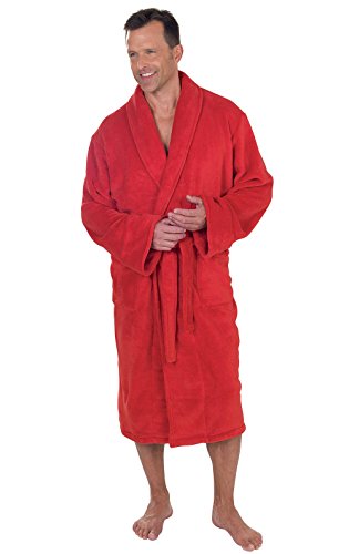 PajamaGram Marshmallow Microfleece Men's Bathrobe, Red, XLG/XXL