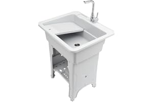 GOSANGOM Laundry Sink, Freestanding Plastic Utility Sink with Tap, Recessed Deep Sink Kit, Hose and Drain Kit, Freestanding Plastic Sink for Laundry Room, Basement, Garage and Garden. (60 models)